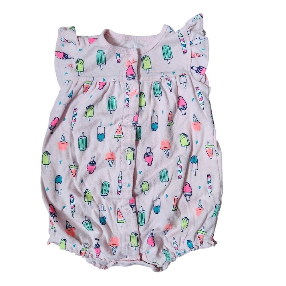 Carter's Girl's Cotton Ice Cream Romper Size 12 Months Pink